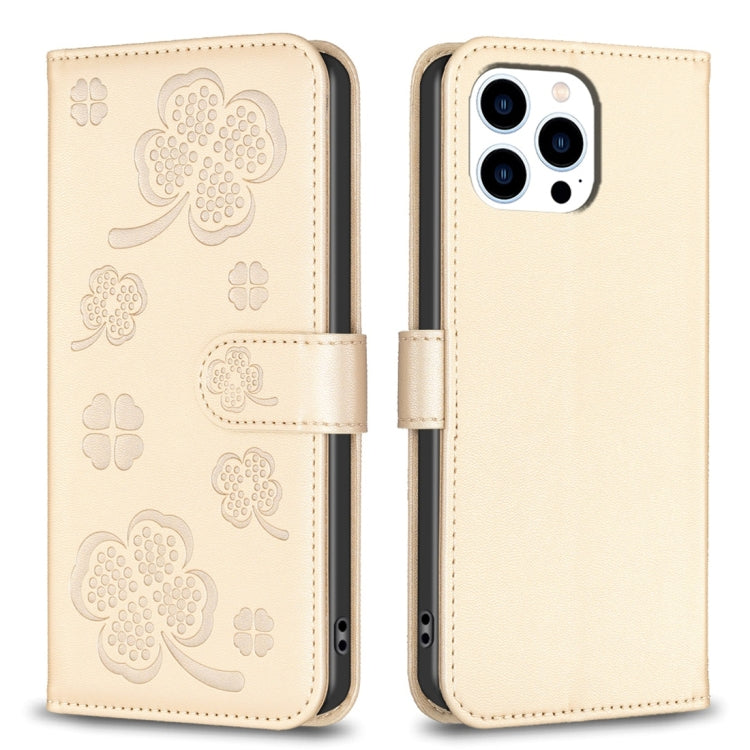 Four-leaf Embossed Leather Phone Case, For iPhone 15 Pro Max, For iPhone 15 Pro, For iPhone 15 Plus, For iPhone 15, For iPhone 14 Plus, For iPhone 14, For iPhone 14 Pro, For iPhone 14 Pro Max