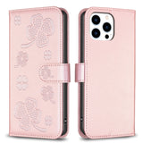 Four-leaf Embossed Leather Phone Case, For iPhone 15 Pro Max, For iPhone 15 Pro, For iPhone 15 Plus, For iPhone 15, For iPhone 14 Plus, For iPhone 14, For iPhone 14 Pro, For iPhone 14 Pro Max