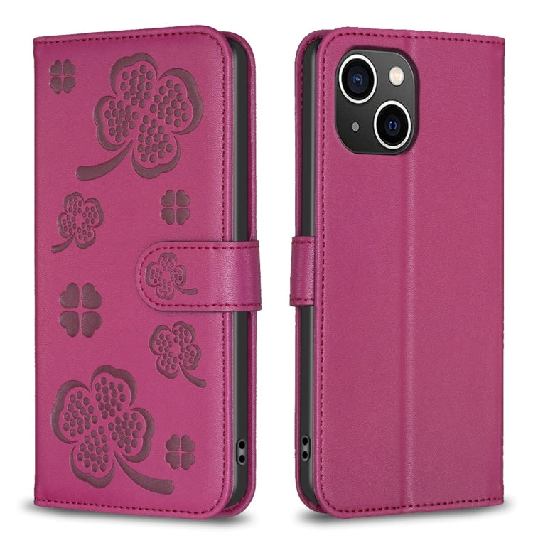 Four-leaf Embossed Leather Phone Case, For iPhone 15 Pro Max, For iPhone 15 Pro, For iPhone 15 Plus, For iPhone 15, For iPhone 14 Plus, For iPhone 14, For iPhone 14 Pro, For iPhone 14 Pro Max