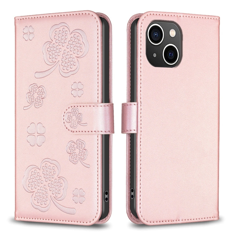 Four-leaf Embossed Leather Phone Case, For iPhone 15 Pro Max, For iPhone 15 Pro, For iPhone 15 Plus, For iPhone 15, For iPhone 14 Plus, For iPhone 14, For iPhone 14 Pro, For iPhone 14 Pro Max