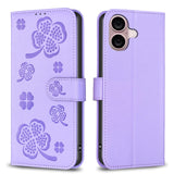 Four-leaf Embossed Leather Phone Case, For iPhone 17 Pro Max, For iPhone 17 Pro, For iPhone 17, For iPhone Air, For iPhone 16 Pro Max, For iPhone 16 Pro, For iPhone 16 Plus, For iPhone 16