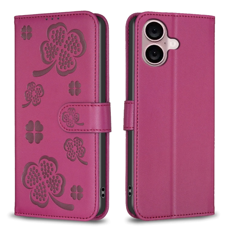 Four-leaf Embossed Leather Phone Case, For iPhone 17 Pro Max, For iPhone 17 Pro, For iPhone 17, For iPhone Air, For iPhone 16 Pro Max, For iPhone 16 Pro, For iPhone 16 Plus, For iPhone 16