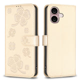 Four-leaf Embossed Leather Phone Case, For iPhone 17 Pro Max, For iPhone 17 Pro, For iPhone 17, For iPhone Air, For iPhone 16 Pro Max, For iPhone 16 Pro, For iPhone 16 Plus, For iPhone 16