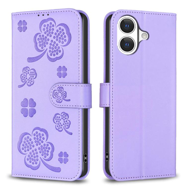 Four-leaf Embossed Leather Phone Case, For iPhone 17 Pro Max, For iPhone 17 Pro, For iPhone 17, For iPhone Air, For iPhone 16 Pro Max, For iPhone 16 Pro, For iPhone 16 Plus, For iPhone 16