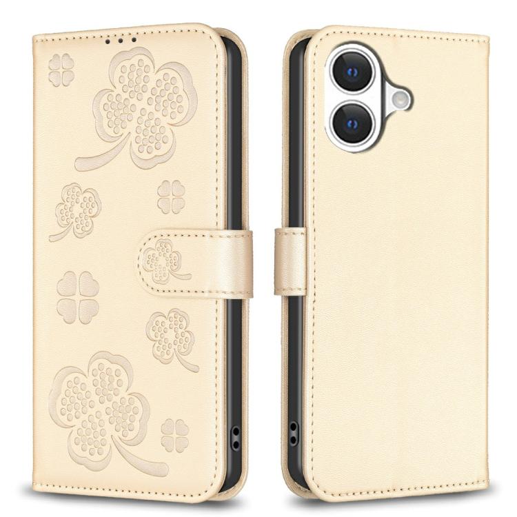 Four-leaf Embossed Leather Phone Case, For iPhone 17 Pro Max, For iPhone 17 Pro, For iPhone 17, For iPhone Air, For iPhone 16 Pro Max, For iPhone 16 Pro, For iPhone 16 Plus, For iPhone 16