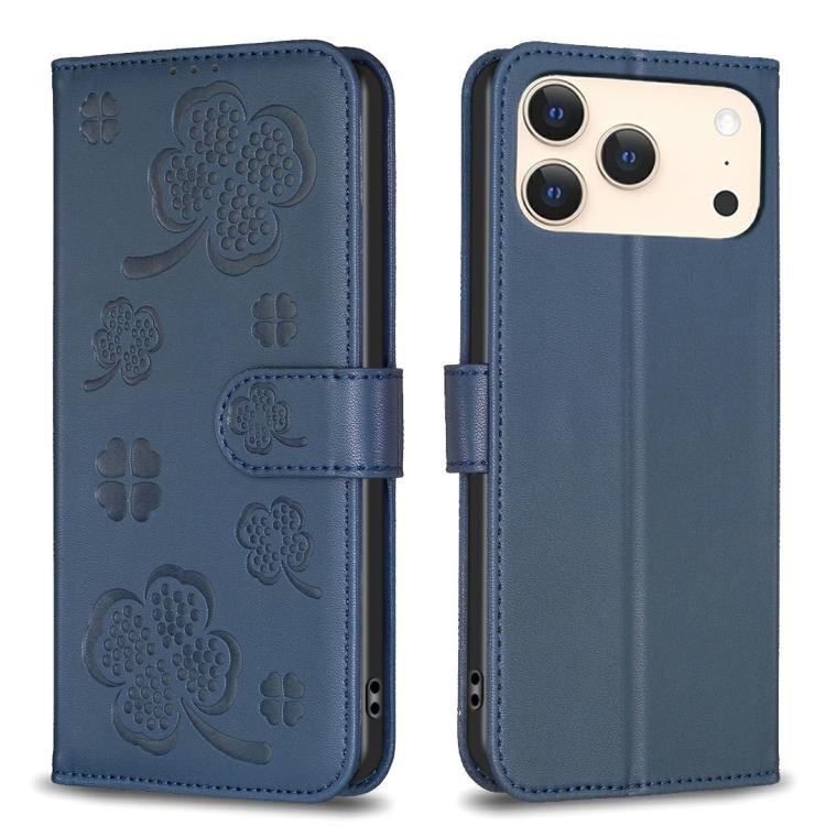 Four-leaf Embossed Leather Phone Case, For iPhone 18 Pro/17 Pro, For iPhone 18 Pro Max/17 Pro Max, For iPhone 17, For iPhone 17 Air, For iPhone 16 Pro Max, For iPhone 16 Pro, For iPhone 16 Plus, For iPhone 16