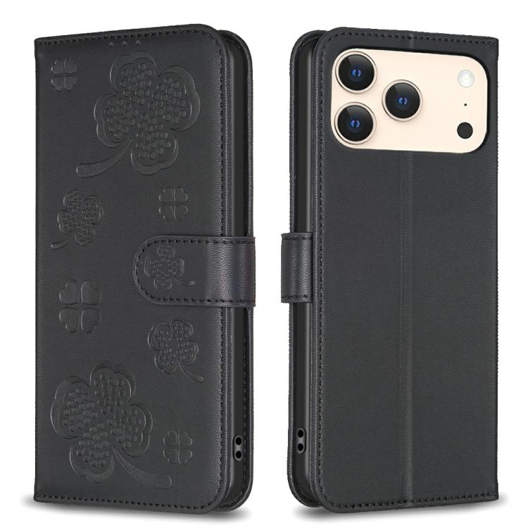 Four-leaf Embossed Leather Phone Case, For iPhone 18 Pro/17 Pro, For iPhone 18 Pro Max/17 Pro Max, For iPhone 17, For iPhone 17 Air, For iPhone 16 Pro Max, For iPhone 16 Pro, For iPhone 16 Plus, For iPhone 16