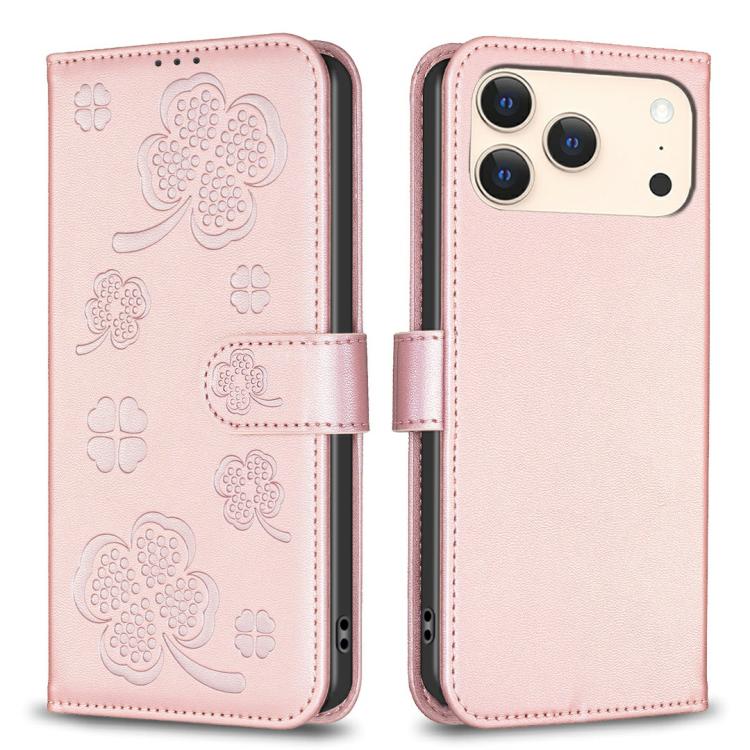 Four-leaf Embossed Leather Phone Case, For iPhone 18 Pro/17 Pro, For iPhone 18 Pro Max/17 Pro Max, For iPhone 17, For iPhone 17 Air, For iPhone 16 Pro Max, For iPhone 16 Pro, For iPhone 16 Plus, For iPhone 16