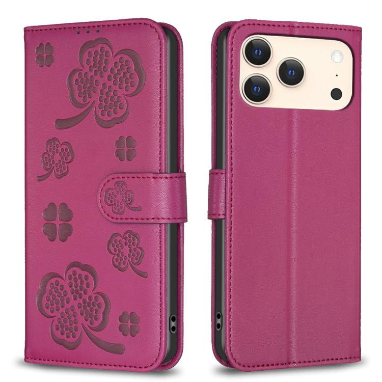 Four-leaf Embossed Leather Phone Case, For iPhone 18 Pro/17 Pro, For iPhone 18 Pro Max/17 Pro Max, For iPhone 17, For iPhone 17 Air, For iPhone 16 Pro Max, For iPhone 16 Pro, For iPhone 16 Plus, For iPhone 16