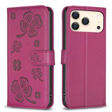 Four-leaf Embossed Leather Phone Case, For iPhone 18 Pro/17 Pro, For iPhone 18 Pro Max/17 Pro Max, For iPhone 17, For iPhone 17 Air, For iPhone 16 Pro Max, For iPhone 16 Pro, For iPhone 16 Plus, For iPhone 16