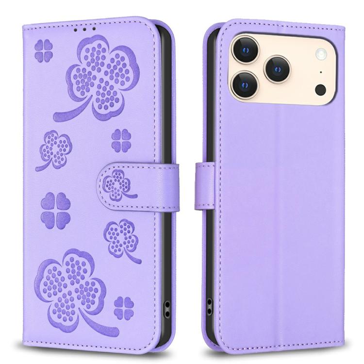 Four-leaf Embossed Leather Phone Case, For iPhone 18 Pro/17 Pro, For iPhone 18 Pro Max/17 Pro Max, For iPhone 17, For iPhone 17 Air, For iPhone 16 Pro Max, For iPhone 16 Pro, For iPhone 16 Plus, For iPhone 16