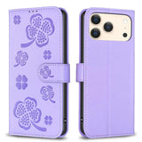 Four-leaf Embossed Leather Phone Case, For iPhone 18 Pro/17 Pro, For iPhone 18 Pro Max/17 Pro Max, For iPhone 17, For iPhone 17 Air, For iPhone 16 Pro Max, For iPhone 16 Pro, For iPhone 16 Plus, For iPhone 16