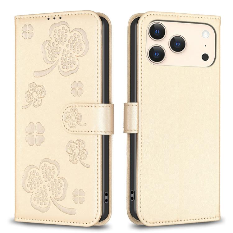 Four-leaf Embossed Leather Phone Case, For iPhone 18 Pro/17 Pro, For iPhone 18 Pro Max/17 Pro Max, For iPhone 17, For iPhone 17 Air, For iPhone 16 Pro Max, For iPhone 16 Pro, For iPhone 16 Plus, For iPhone 16