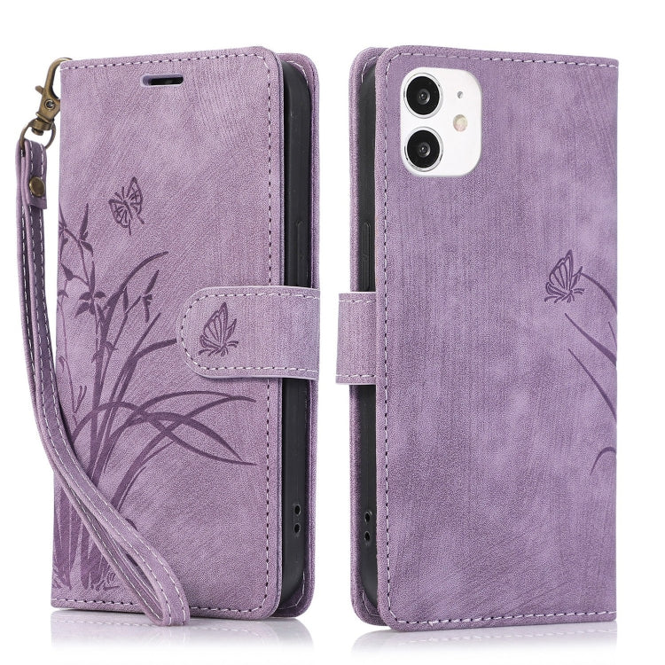 Orchid Butterfly Embossed Leather Phone Case, For iPhone 11, For iPhone 11 Pro, For iPhone X / XS, For iPhone XR, For iPhone XS Max, For iPhone 7 Plus / 8 Plus