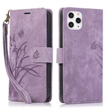 Orchid Butterfly Embossed Leather Phone Case, For iPhone 11, For iPhone 11 Pro, For iPhone X / XS, For iPhone XR, For iPhone XS Max, For iPhone 7 Plus / 8 Plus
