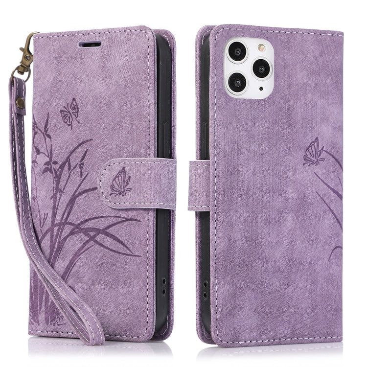 Orchid Butterfly Embossed Leather Phone Case, For iPhone 11, For iPhone 11 Pro, For iPhone X / XS, For iPhone XR, For iPhone XS Max, For iPhone 7 Plus / 8 Plus