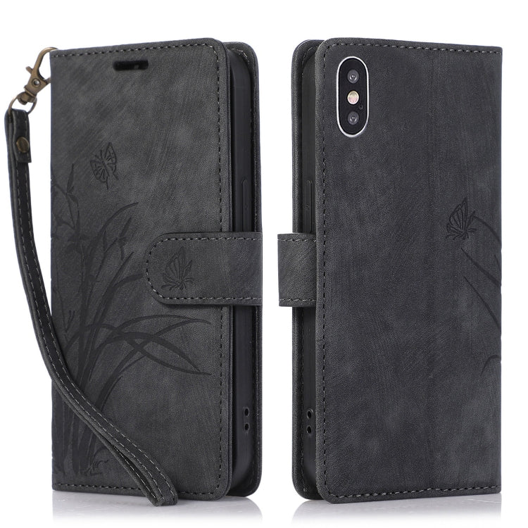 Orchid Butterfly Embossed Leather Phone Case, For iPhone 11, For iPhone 11 Pro, For iPhone X / XS, For iPhone XR, For iPhone XS Max, For iPhone 7 Plus / 8 Plus