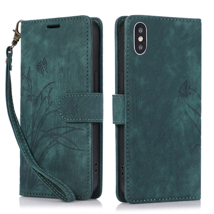 Orchid Butterfly Embossed Leather Phone Case, For iPhone 11, For iPhone 11 Pro, For iPhone X / XS, For iPhone XR, For iPhone XS Max, For iPhone 7 Plus / 8 Plus