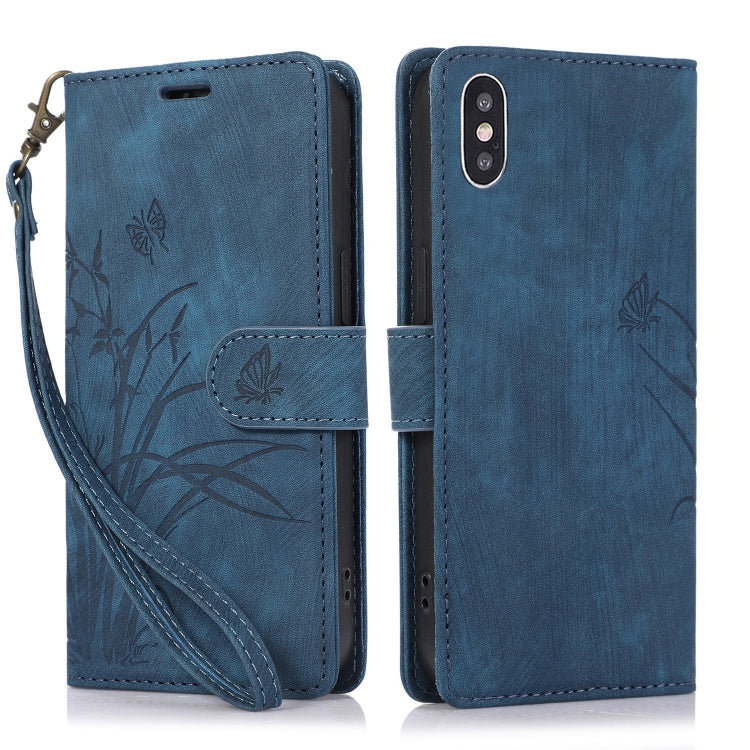 Orchid Butterfly Embossed Leather Phone Case, For iPhone 11, For iPhone 11 Pro, For iPhone X / XS, For iPhone XR, For iPhone XS Max, For iPhone 7 Plus / 8 Plus