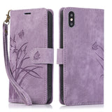 Orchid Butterfly Embossed Leather Phone Case, For iPhone 11, For iPhone 11 Pro, For iPhone X / XS, For iPhone XR, For iPhone XS Max, For iPhone 7 Plus / 8 Plus