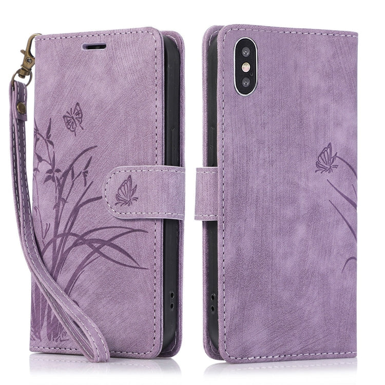 Orchid Butterfly Embossed Leather Phone Case, For iPhone 11, For iPhone 11 Pro, For iPhone X / XS, For iPhone XR, For iPhone XS Max, For iPhone 7 Plus / 8 Plus