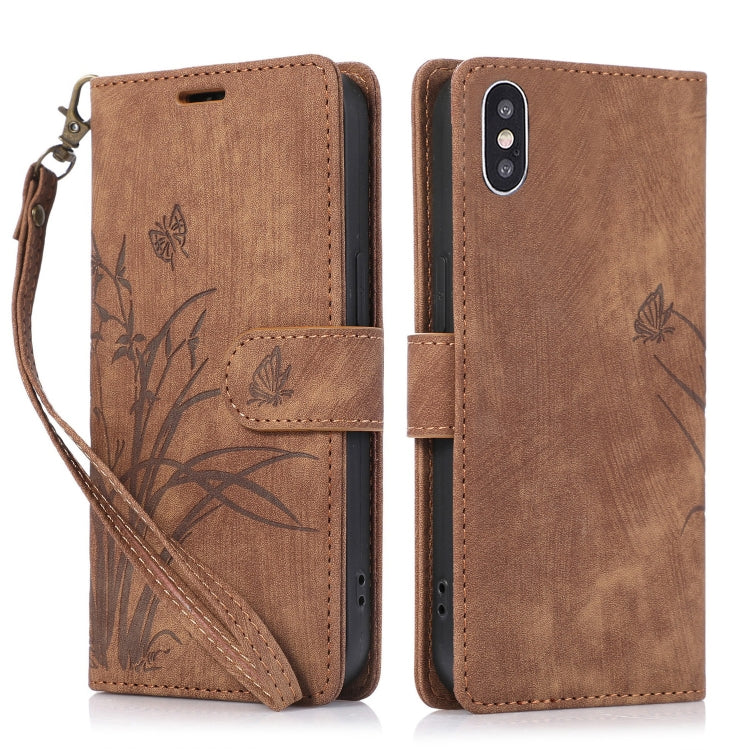 Orchid Butterfly Embossed Leather Phone Case, For iPhone 11, For iPhone 11 Pro, For iPhone X / XS, For iPhone XR, For iPhone XS Max, For iPhone 7 Plus / 8 Plus