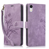 Orchid Butterfly Embossed Leather Phone Case, For iPhone 11, For iPhone 11 Pro, For iPhone X / XS, For iPhone XR, For iPhone XS Max, For iPhone 7 Plus / 8 Plus