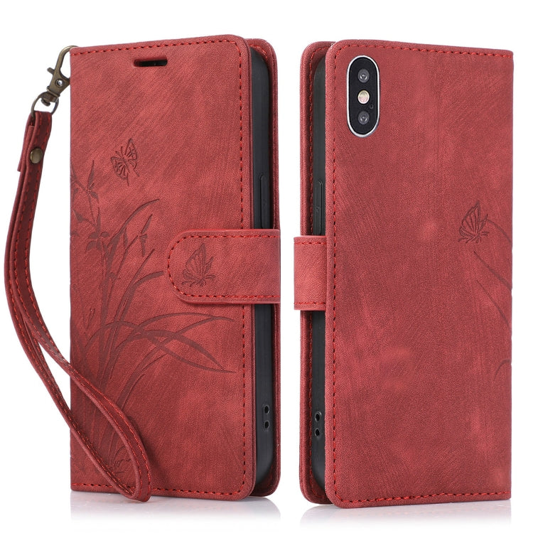 Orchid Butterfly Embossed Leather Phone Case, For iPhone 11, For iPhone 11 Pro, For iPhone X / XS, For iPhone XR, For iPhone XS Max, For iPhone 7 Plus / 8 Plus