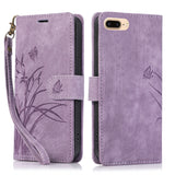 Orchid Butterfly Embossed Leather Phone Case, For iPhone 11, For iPhone 11 Pro, For iPhone X / XS, For iPhone XR, For iPhone XS Max, For iPhone 7 Plus / 8 Plus