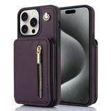 YM006 Skin Feel Zipper Card Bag Phone Case with Dual Lanyard, For iPhone 16 Plus, For iPhone 16, For iPhone 15 Pro Max, For iPhone 15 Pro, For iPhone 15 Plus, For iPhone 15