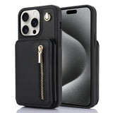 YM006 Skin Feel Zipper Card Bag Phone Case with Dual Lanyard, For iPhone 16 Plus, For iPhone 16, For iPhone 15 Pro Max, For iPhone 15 Pro, For iPhone 15 Plus, For iPhone 15