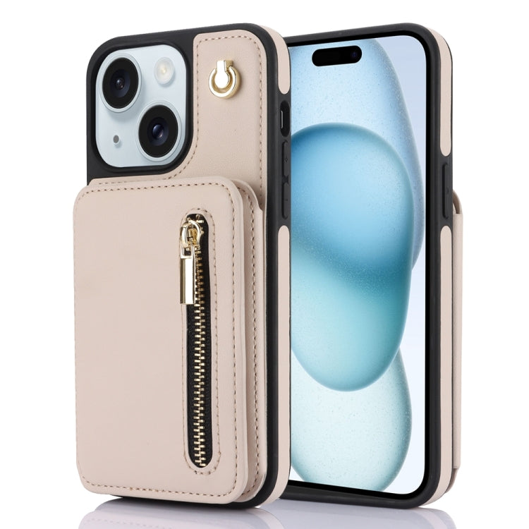 YM006 Skin Feel Zipper Card Bag Phone Case with Dual Lanyard, For iPhone 16 Plus, For iPhone 16, For iPhone 15 Pro Max, For iPhone 15 Pro, For iPhone 15 Plus, For iPhone 15