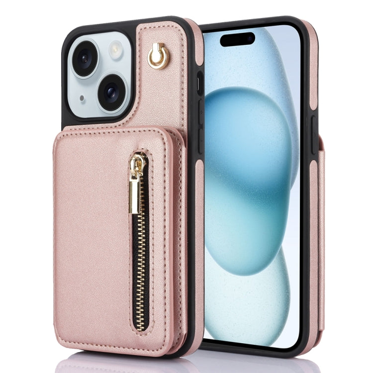 YM006 Skin Feel Zipper Card Bag Phone Case with Dual Lanyard, For iPhone 16 Plus, For iPhone 16, For iPhone 15 Pro Max, For iPhone 15 Pro, For iPhone 15 Plus, For iPhone 15