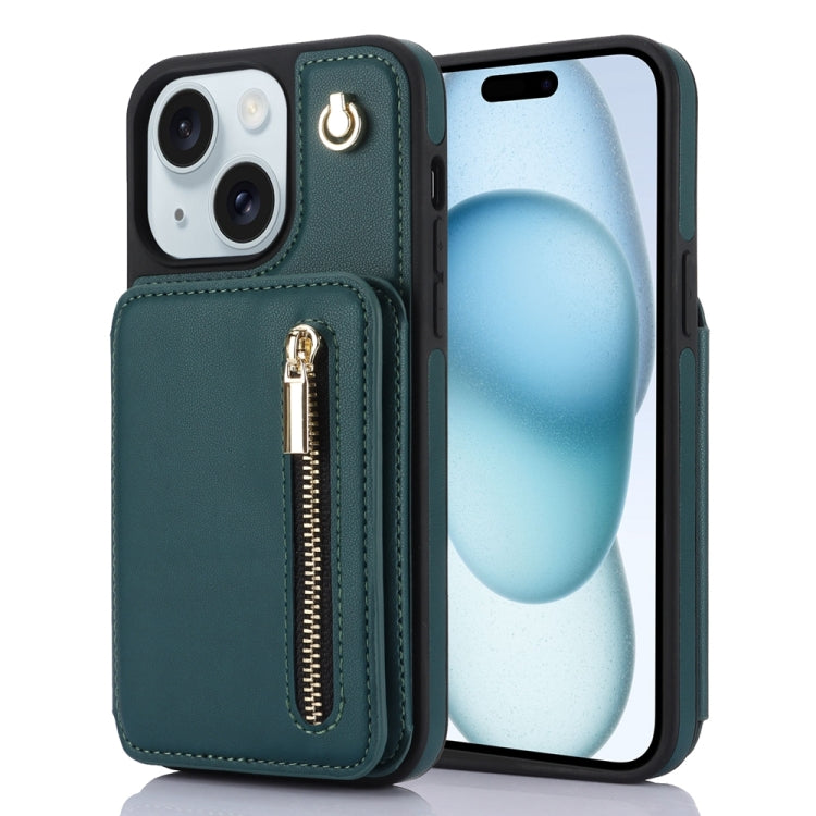 YM006 Skin Feel Zipper Card Bag Phone Case with Dual Lanyard, For iPhone 16 Plus, For iPhone 16, For iPhone 15 Pro Max, For iPhone 15 Pro, For iPhone 15 Plus, For iPhone 15