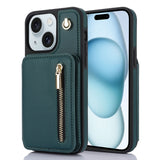 YM006 Skin Feel Zipper Card Bag Phone Case with Dual Lanyard, For iPhone 16 Plus, For iPhone 16, For iPhone 15 Pro Max, For iPhone 15 Pro, For iPhone 15 Plus, For iPhone 15
