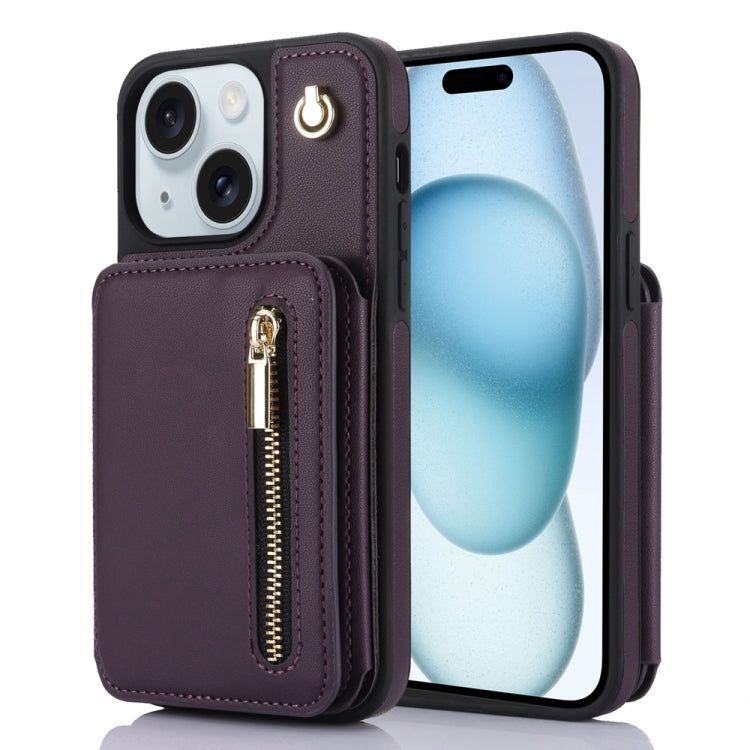 YM006 Skin Feel Zipper Card Bag Phone Case with Dual Lanyard, For iPhone 16 Plus, For iPhone 16, For iPhone 15 Pro Max, For iPhone 15 Pro, For iPhone 15 Plus, For iPhone 15