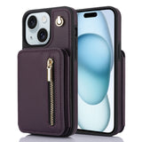 YM006 Skin Feel Zipper Card Bag Phone Case with Dual Lanyard, For iPhone 16 Plus, For iPhone 16, For iPhone 15 Pro Max, For iPhone 15 Pro, For iPhone 15 Plus, For iPhone 15