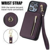 YM006 Skin Feel Zipper Card Bag Phone Case with Dual Lanyard, For iPhone 14 Plus, For iPhone 14, For iPhone 14 Pro, For iPhone 14 Pro Max, For iPhone SE 2022 / 2020 / 8 / 7, For iPhone 13 Pro Max