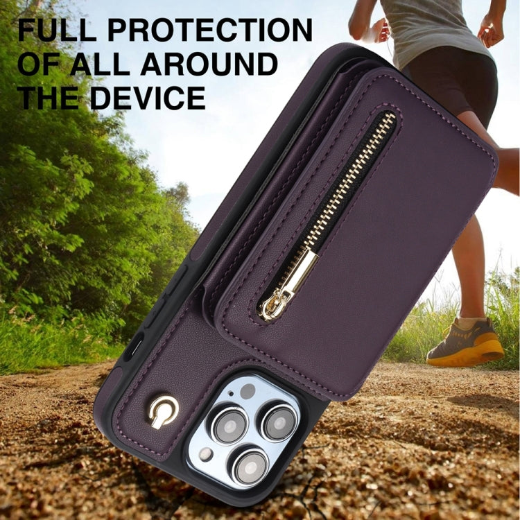 YM006 Skin Feel Zipper Card Bag Phone Case with Dual Lanyard, For iPhone 14 Plus, For iPhone 14, For iPhone 14 Pro, For iPhone 14 Pro Max, For iPhone SE 2022 / 2020 / 8 / 7, For iPhone 13 Pro Max