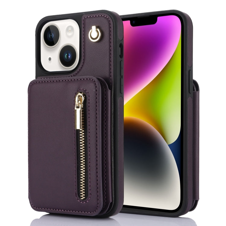 YM006 Skin Feel Zipper Card Bag Phone Case with Dual Lanyard, For iPhone 14 Plus, For iPhone 14, For iPhone 14 Pro, For iPhone 14 Pro Max, For iPhone SE 2022 / 2020 / 8 / 7, For iPhone 13 Pro Max