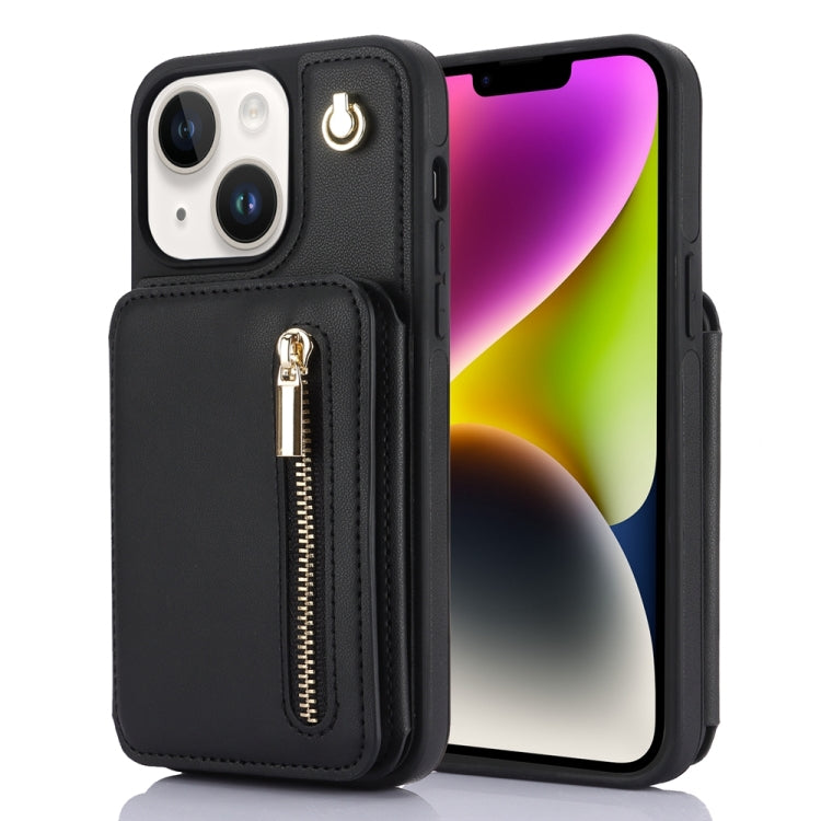 YM006 Skin Feel Zipper Card Bag Phone Case with Dual Lanyard, For iPhone 14 Plus, For iPhone 14, For iPhone 14 Pro, For iPhone 14 Pro Max, For iPhone SE 2022 / 2020 / 8 / 7, For iPhone 13 Pro Max