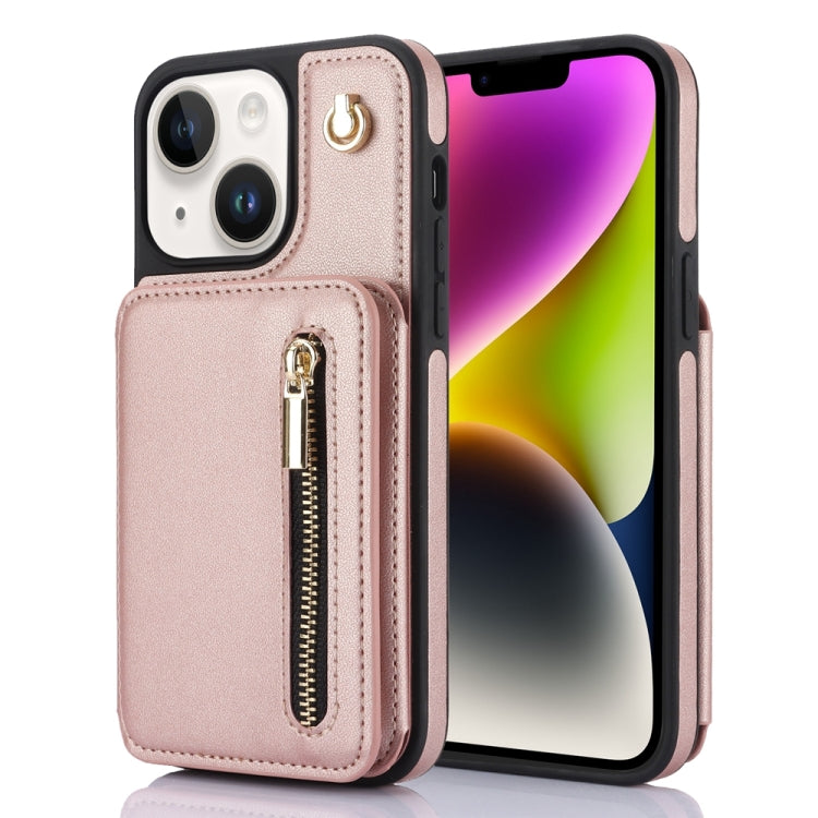YM006 Skin Feel Zipper Card Bag Phone Case with Dual Lanyard, For iPhone 14 Plus, For iPhone 14, For iPhone 14 Pro, For iPhone 14 Pro Max, For iPhone SE 2022 / 2020 / 8 / 7, For iPhone 13 Pro Max