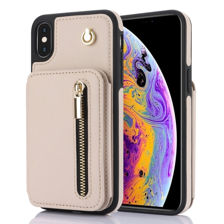 YM006 Skin Feel Zipper Card Bag Phone Case with Dual Lanyard, For iPhone 11 Pro, For iPhone X / XS, For iPhone XR, For iPhone XS Max, For iPhone 7 Plus / 8 Plus