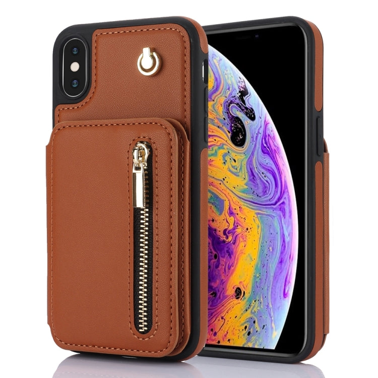 YM006 Skin Feel Zipper Card Bag Phone Case with Dual Lanyard, For iPhone 11 Pro, For iPhone X / XS, For iPhone XR, For iPhone XS Max, For iPhone 7 Plus / 8 Plus