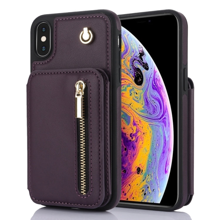 YM006 Skin Feel Zipper Card Bag Phone Case with Dual Lanyard, For iPhone 11 Pro, For iPhone X / XS, For iPhone XR, For iPhone XS Max, For iPhone 7 Plus / 8 Plus