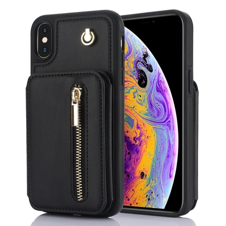 YM006 Skin Feel Zipper Card Bag Phone Case with Dual Lanyard, For iPhone 11 Pro, For iPhone X / XS, For iPhone XR, For iPhone XS Max, For iPhone 7 Plus / 8 Plus