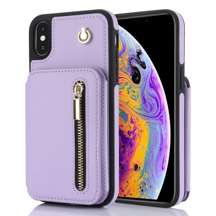 YM006 Skin Feel Zipper Card Bag Phone Case with Dual Lanyard, For iPhone 11 Pro, For iPhone X / XS, For iPhone XR, For iPhone XS Max, For iPhone 7 Plus / 8 Plus