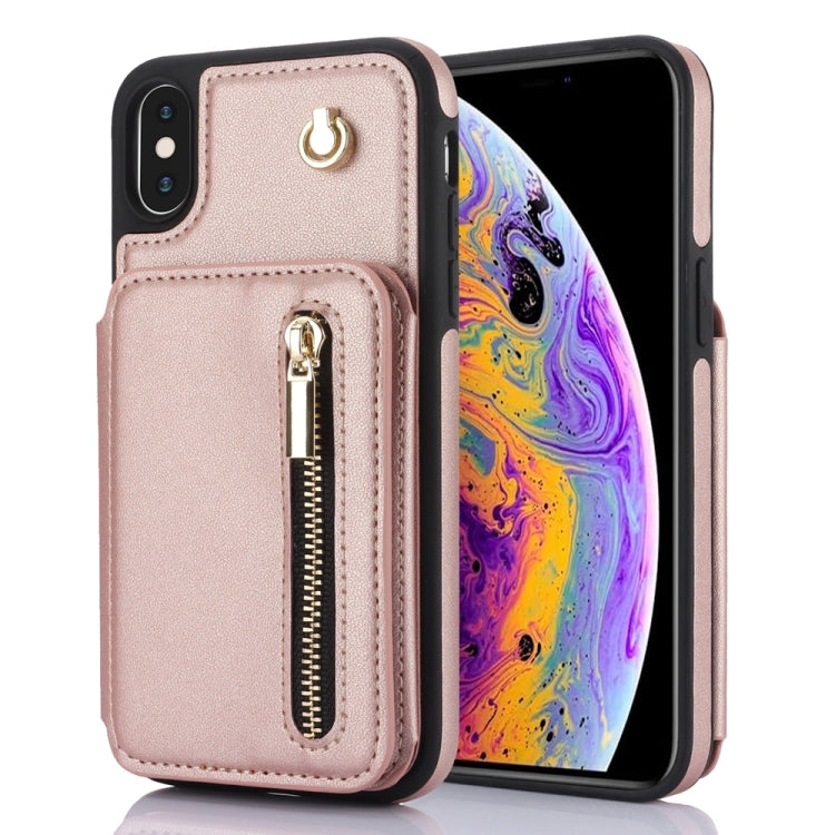 YM006 Skin Feel Zipper Card Bag Phone Case with Dual Lanyard, For iPhone 11 Pro, For iPhone X / XS, For iPhone XR, For iPhone XS Max, For iPhone 7 Plus / 8 Plus
