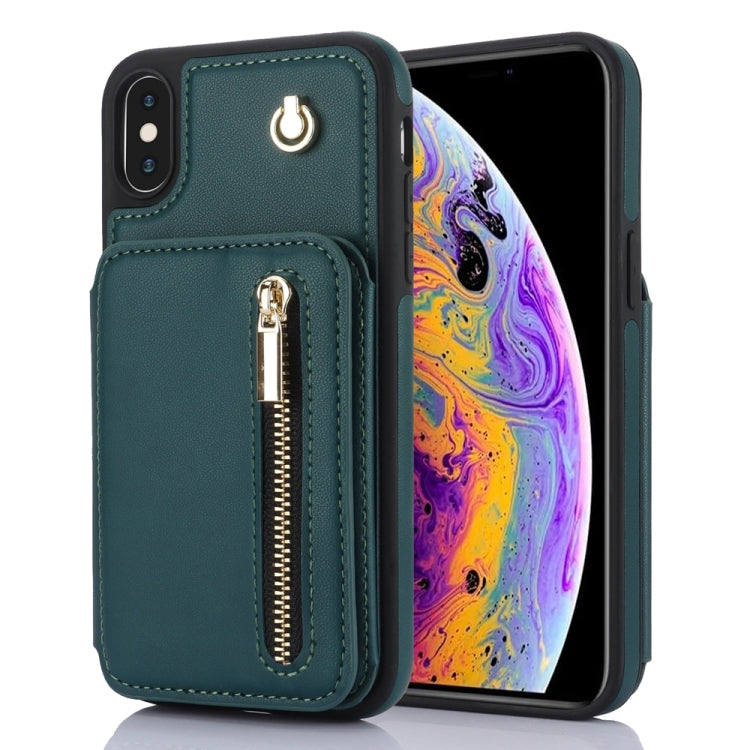 YM006 Skin Feel Zipper Card Bag Phone Case with Dual Lanyard, For iPhone 11 Pro, For iPhone X / XS, For iPhone XR, For iPhone XS Max, For iPhone 7 Plus / 8 Plus