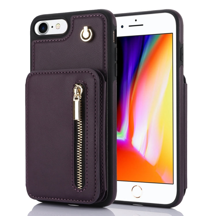 YM006 Skin Feel Zipper Card Bag Phone Case with Dual Lanyard, For iPhone 14 Plus, For iPhone 14, For iPhone 14 Pro, For iPhone 14 Pro Max, For iPhone SE 2022 / 2020 / 8 / 7, For iPhone 13 Pro Max